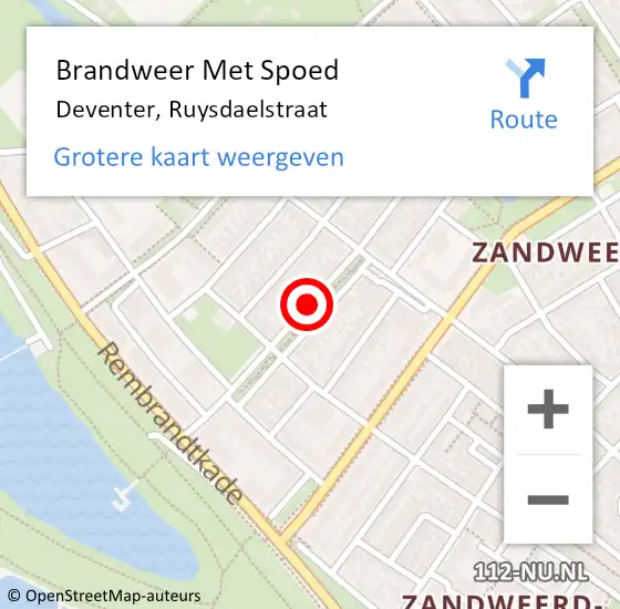 Locatie op kaart van de 112 melding: Brandweer Met Spoed Naar Deventer, Ruysdaelstraat op 17 april 2018 14:59