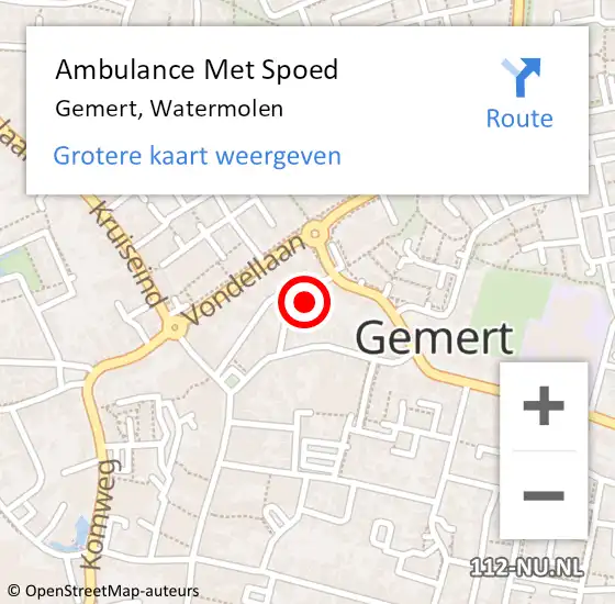 Locatie op kaart van de 112 melding: Ambulance Met Spoed Naar Gemert, Watermolen op 17 april 2018 15:16