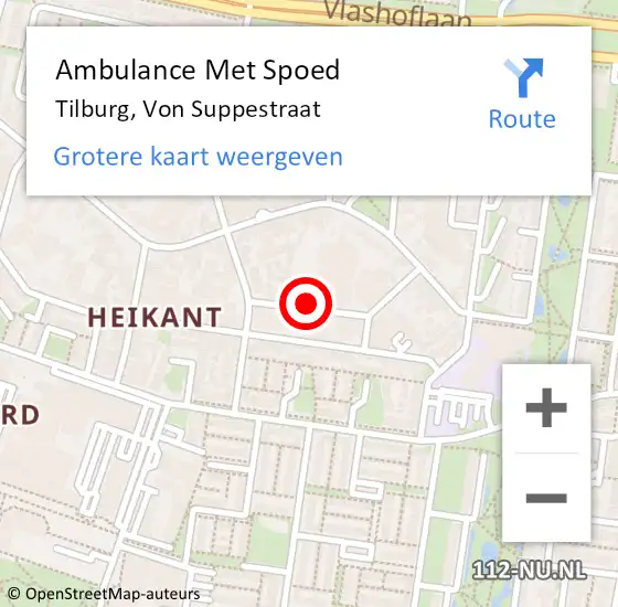 Locatie op kaart van de 112 melding: Ambulance Met Spoed Naar Tilburg, Von Suppestraat op 17 april 2018 15:52