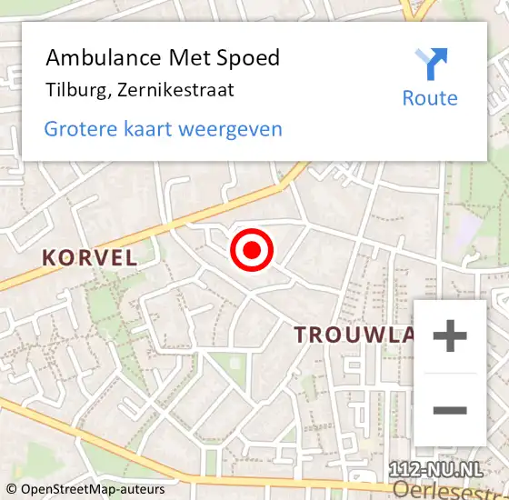 Locatie op kaart van de 112 melding: Ambulance Met Spoed Naar Tilburg, Zernikestraat op 17 april 2018 17:02