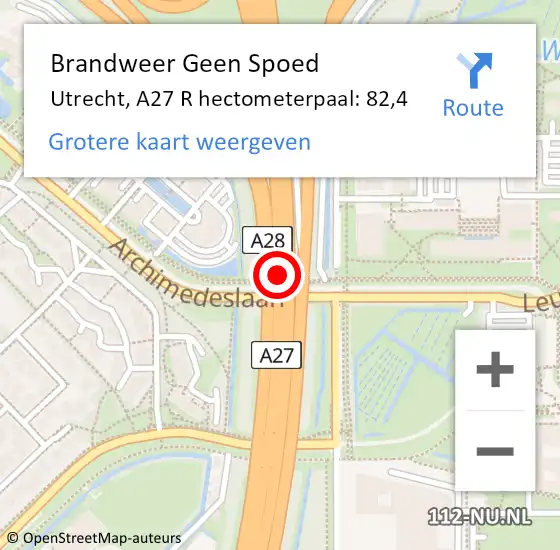 Locatie op kaart van de 112 melding: Brandweer Geen Spoed Naar Utrecht, A27 R hectometerpaal: 82,4 op 17 april 2018 17:16