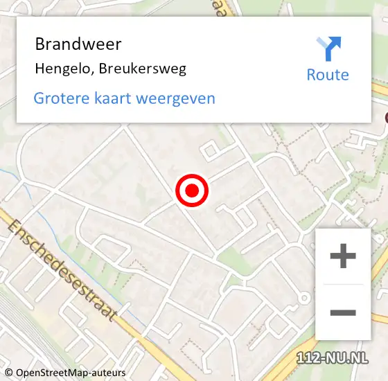 Locatie op kaart van de 112 melding: Brandweer Hengelo, Breukersweg op 17 april 2018 17:21