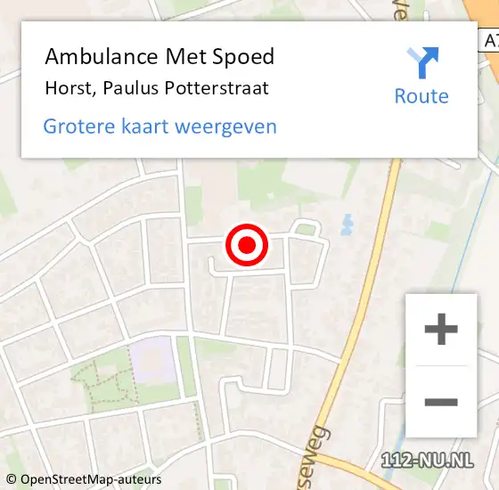 Locatie op kaart van de 112 melding: Ambulance Met Spoed Naar Horst, Paulus Potterstraat op 22 februari 2014 12:30