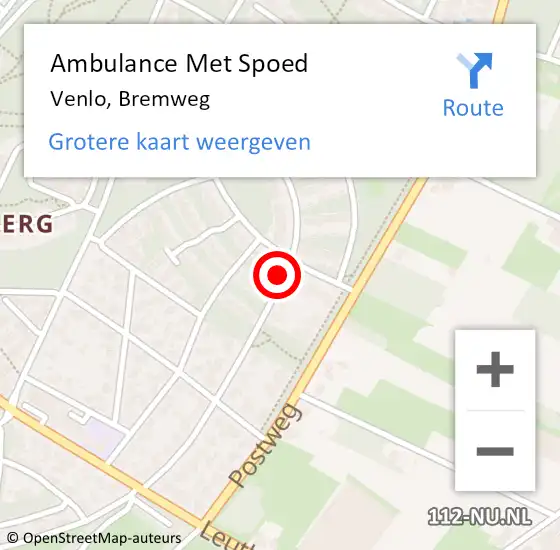 Locatie op kaart van de 112 melding: Ambulance Met Spoed Naar Venlo, Bremweg op 17 april 2018 17:32