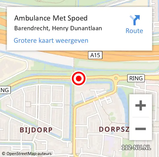 Locatie op kaart van de 112 melding: Ambulance Met Spoed Naar Barendrecht, Henry Dunantlaan op 17 april 2018 17:46