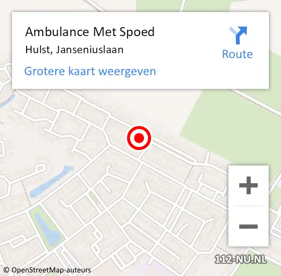 Locatie op kaart van de 112 melding: Ambulance Met Spoed Naar Hulst, Janseniuslaan op 17 april 2018 17:56
