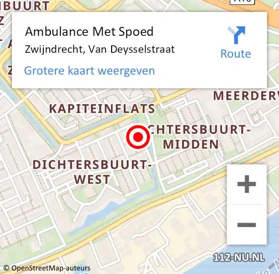 Locatie op kaart van de 112 melding: Ambulance Met Spoed Naar Zwijndrecht, Van Deysselstraat op 17 april 2018 19:09