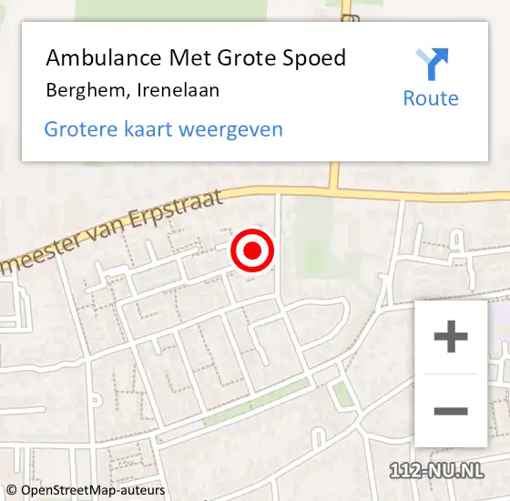 Locatie op kaart van de 112 melding: Ambulance Met Grote Spoed Naar Berghem, Irenelaan op 17 april 2018 19:17