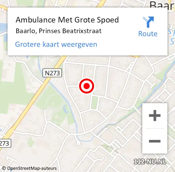 Locatie op kaart van de 112 melding: Ambulance Met Grote Spoed Naar Baarlo, Prinses Beatrixstraat op 22 februari 2014 12:44