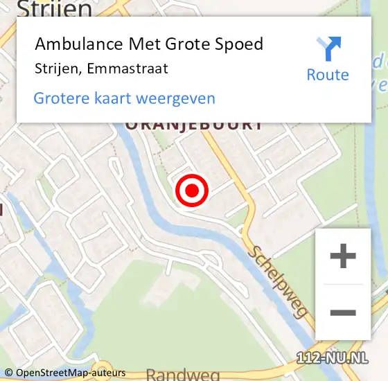Locatie op kaart van de 112 melding: Ambulance Met Grote Spoed Naar Strijen, Emmastraat op 17 april 2018 21:27