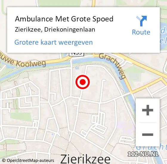 Locatie op kaart van de 112 melding: Ambulance Met Grote Spoed Naar Zierikzee, Driekoningenlaan op 17 april 2018 21:43