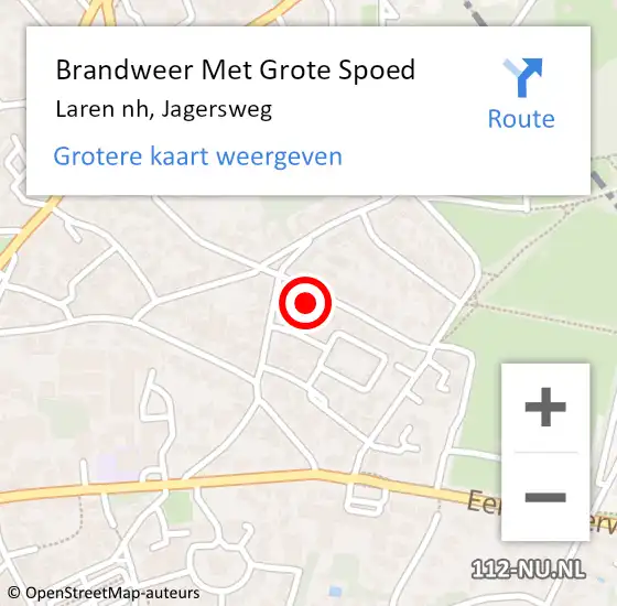 Locatie op kaart van de 112 melding: Brandweer Met Grote Spoed Naar Laren nh, Jagersweg op 17 april 2018 23:06