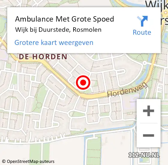 Locatie op kaart van de 112 melding: Ambulance Met Grote Spoed Naar Wijk bij Duurstede, Rosmolen op 17 april 2018 23:52