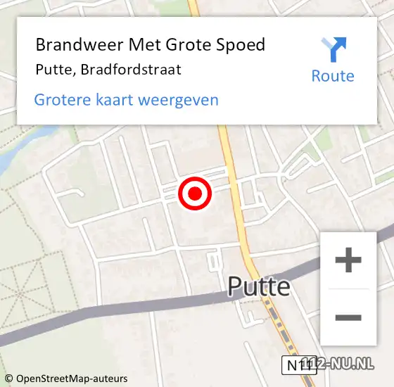 Locatie op kaart van de 112 melding: Brandweer Met Grote Spoed Naar Putte, Bradfordstraat op 18 april 2018 00:55