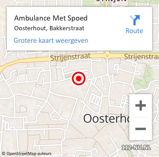 Locatie op kaart van de 112 melding: Ambulance Met Spoed Naar Oosterhout, Bakkerstraat op 18 april 2018 01:24