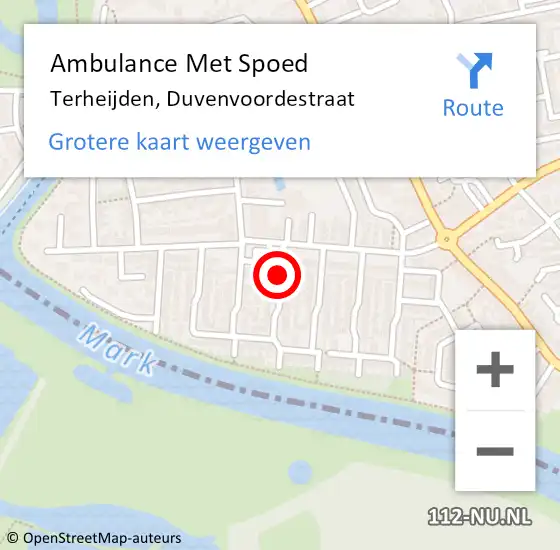 Locatie op kaart van de 112 melding: Ambulance Met Spoed Naar Terheijden, Duvenvoordestraat op 18 april 2018 01:27