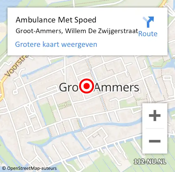 Locatie op kaart van de 112 melding: Ambulance Met Spoed Naar Groot-Ammers, Willem De Zwijgerstraat op 18 april 2018 05:51