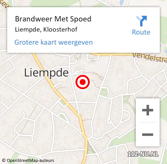 Locatie op kaart van de 112 melding: Brandweer Met Spoed Naar Liempde, Kloosterhof op 18 april 2018 05:57