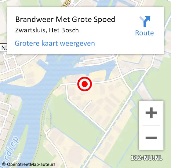 Locatie op kaart van de 112 melding: Brandweer Met Grote Spoed Naar Zwartsluis, Het Bosch op 18 april 2018 06:28