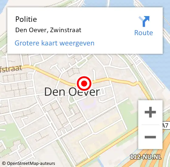 Locatie op kaart van de 112 melding: Politie Den Oever, Zwinstraat op 18 april 2018 08:15