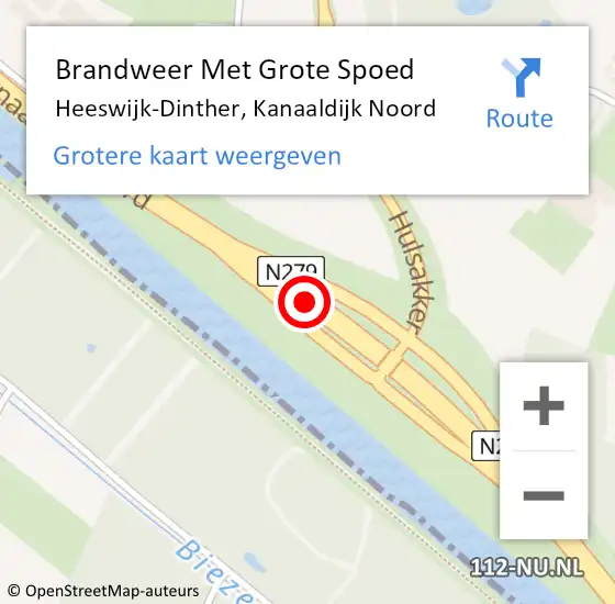 Locatie op kaart van de 112 melding: Brandweer Met Grote Spoed Naar Heeswijk-Dinther, Kanaaldijk Noord op 18 april 2018 08:16