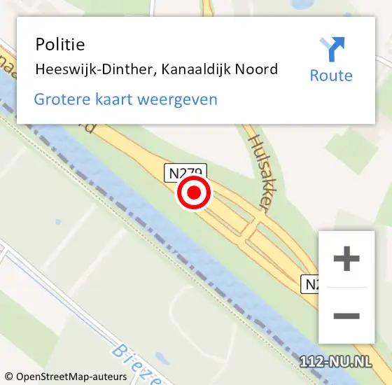 Locatie op kaart van de 112 melding: Politie Heeswijk-Dinther, Kanaaldijk Noord op 18 april 2018 08:22