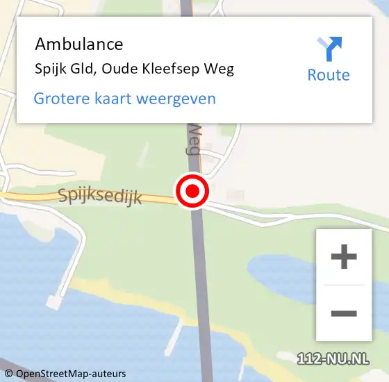 Locatie op kaart van de 112 melding: Ambulance Spijk Gld, Oude Kleefsep Weg op 18 april 2018 09:05