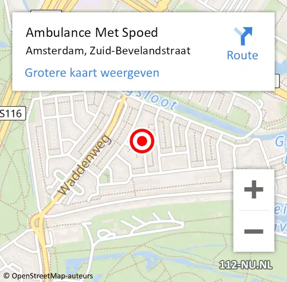 Locatie op kaart van de 112 melding: Ambulance Met Spoed Naar Amsterdam, Zuid-Bevelandstraat op 18 april 2018 09:18