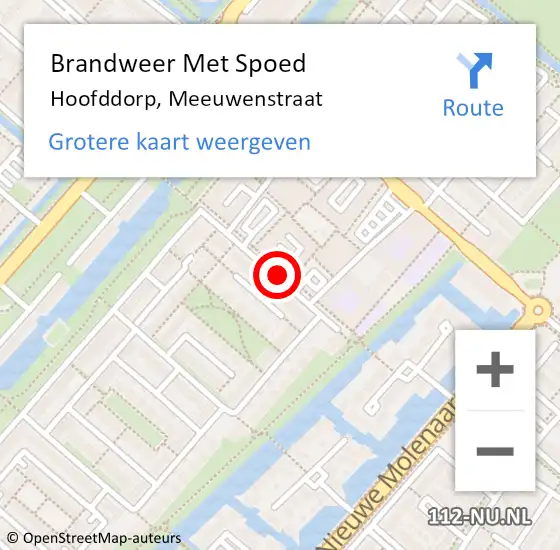 Locatie op kaart van de 112 melding: Brandweer Met Spoed Naar Hoofddorp, Meeuwenstraat op 18 april 2018 10:04