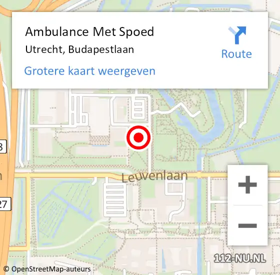 Locatie op kaart van de 112 melding: Ambulance Met Spoed Naar Utrecht, Budapestlaan op 18 april 2018 12:34