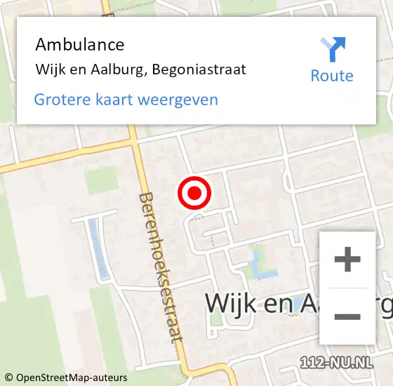 Locatie op kaart van de 112 melding: Ambulance Wijk en Aalburg, Begoniastraat op 18 april 2018 13:00