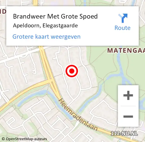 Locatie op kaart van de 112 melding: Brandweer Met Grote Spoed Naar Apeldoorn, Elegastgaarde op 18 april 2018 13:42