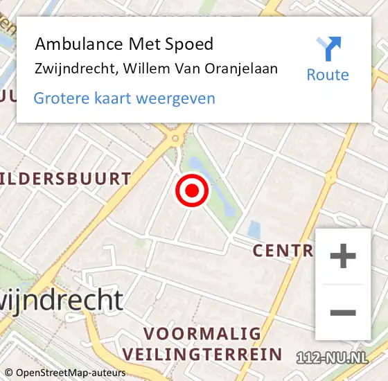 Locatie op kaart van de 112 melding: Ambulance Met Spoed Naar Zwijndrecht, Willem Van Oranjelaan op 18 april 2018 14:43