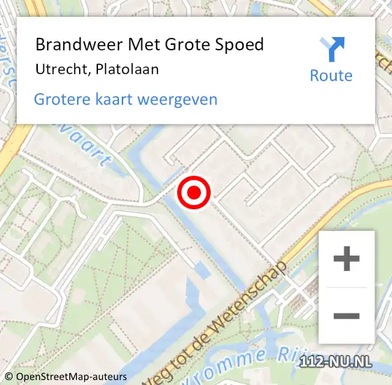 Locatie op kaart van de 112 melding: Brandweer Met Grote Spoed Naar Utrecht, Platolaan op 18 april 2018 14:44