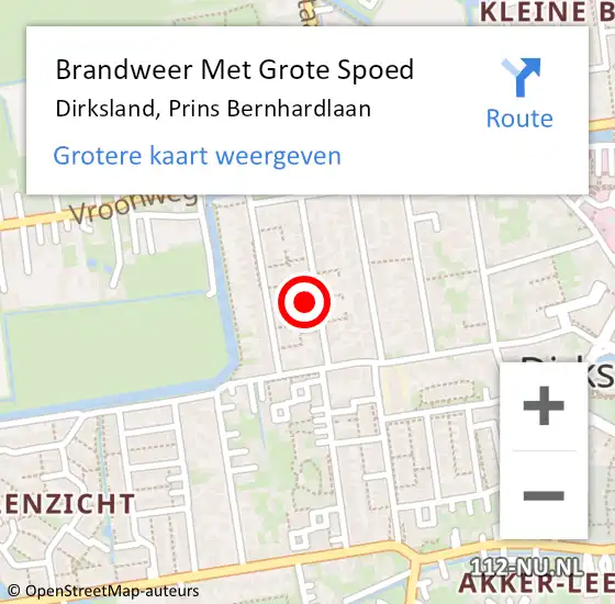 Locatie op kaart van de 112 melding: Brandweer Met Grote Spoed Naar Dirksland, Prins Bernhardlaan op 22 februari 2014 14:03