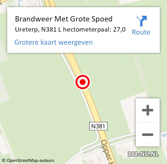 Locatie op kaart van de 112 melding: Brandweer Met Grote Spoed Naar Ureterp, N381 L hectometerpaal: 27,0 op 18 april 2018 15:22