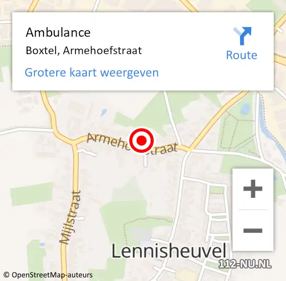 Locatie op kaart van de 112 melding: Ambulance Boxtel, Armehoefstraat op 18 april 2018 15:28