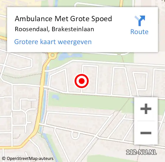 Locatie op kaart van de 112 melding: Ambulance Met Grote Spoed Naar Roosendaal, Brakesteinlaan op 18 april 2018 15:29