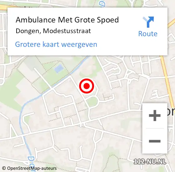 Locatie op kaart van de 112 melding: Ambulance Met Grote Spoed Naar Dongen, Modestusstraat op 18 april 2018 15:58