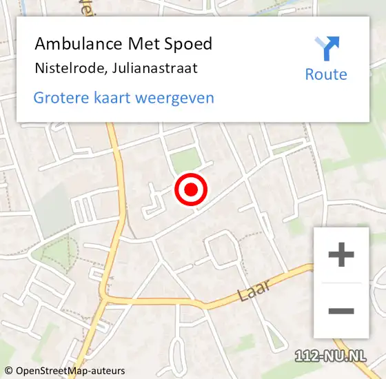 Locatie op kaart van de 112 melding: Ambulance Met Spoed Naar Nistelrode, Julianastraat op 22 februari 2014 14:07