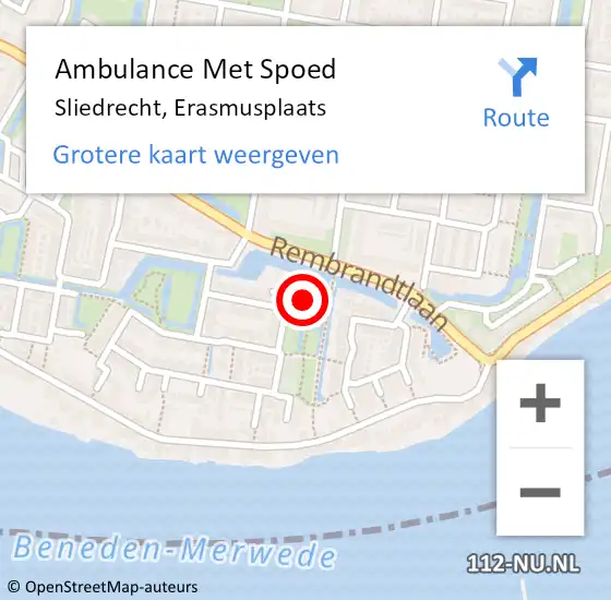 Locatie op kaart van de 112 melding: Ambulance Met Spoed Naar Sliedrecht, Erasmusplaats op 18 april 2018 16:13