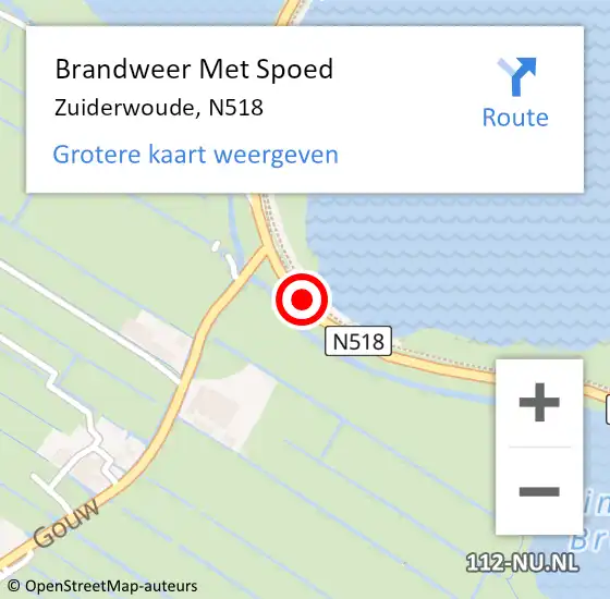 Locatie op kaart van de 112 melding: Brandweer Met Spoed Naar Zuiderwoude, N518 op 18 april 2018 16:46