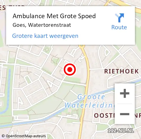 Locatie op kaart van de 112 melding: Ambulance Met Grote Spoed Naar Goes, Watertorenstraat op 18 april 2018 17:05