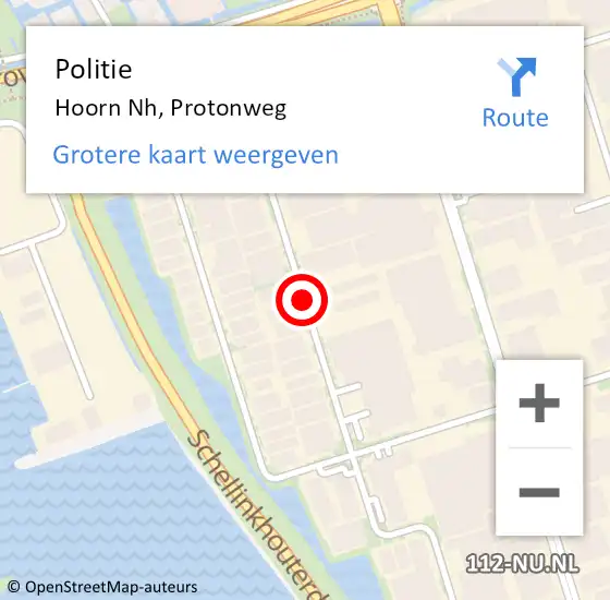 Locatie op kaart van de 112 melding: Politie Hoorn Nh, Protonweg op 18 april 2018 17:19