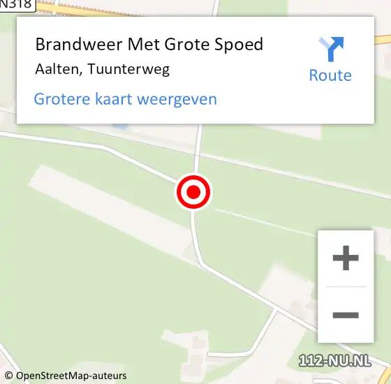 Locatie op kaart van de 112 melding: Brandweer Met Grote Spoed Naar Aalten, Tuunterweg op 18 april 2018 19:08