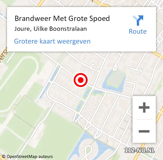 Locatie op kaart van de 112 melding: Brandweer Met Grote Spoed Naar Joure, Uilke Boonstralaan op 18 april 2018 20:15