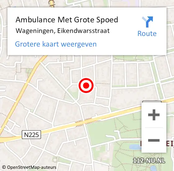 Locatie op kaart van de 112 melding: Ambulance Met Grote Spoed Naar Wageningen, Eikendwarsstraat op 18 april 2018 20:34