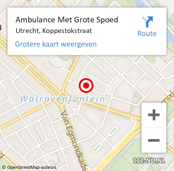 Locatie op kaart van de 112 melding: Ambulance Met Grote Spoed Naar Utrecht, Koppestokstraat op 18 april 2018 21:19