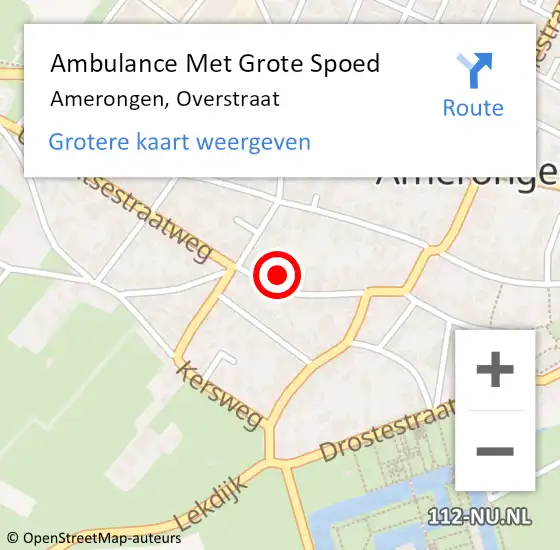 Locatie op kaart van de 112 melding: Ambulance Met Grote Spoed Naar Amerongen, Overstraat op 18 april 2018 21:40