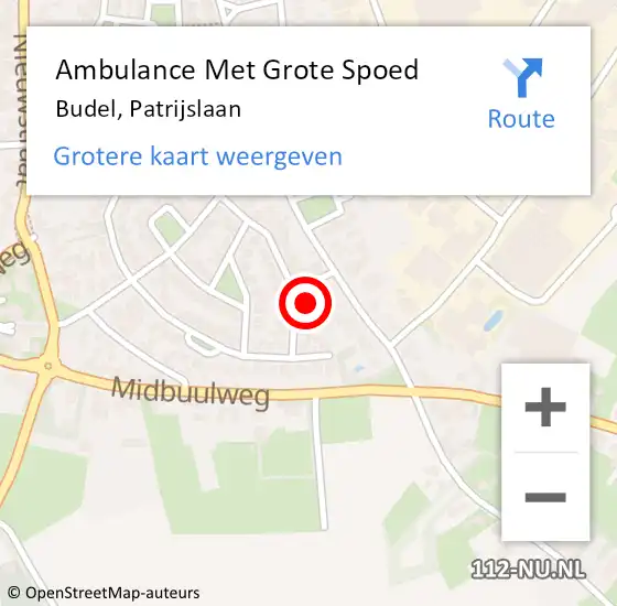 Locatie op kaart van de 112 melding: Ambulance Met Grote Spoed Naar Budel, Patrijslaan op 18 april 2018 21:55